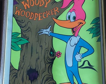 Mid-Century Woody Woodpecker black light poster. Circa 1972