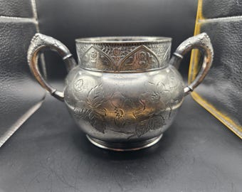 Antique Hartford Silver Plate Co. Victorian Quadruple Plated Open Sugar Bowl Pattern #1411