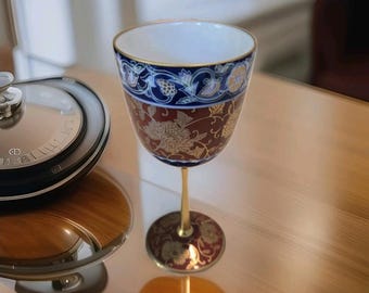 SALE 25% OFF Was 109.99 Now 82.49 Vintage Japanese Arita-Yaki Porcelain Katani Wine Glass or Goblet 5.75 inches or 14.5 centimeters tall MCM