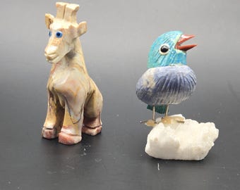 2 Vintage Figurines Giraffe and Bird Both are Very Cute