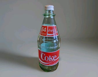 Vintage GLASS 64 Oz. Coke Coca Cola Bottle With Lid  -Green Tint. 1970's