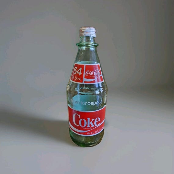 Vintage GLASS 64 Oz. Coke Coca Cola Bottle With Lid -green Tint