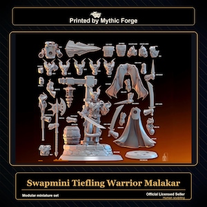 Swapmini Guerriero Tiefling - Malakar - Miniatura modulare - Miniatura personalizzabile