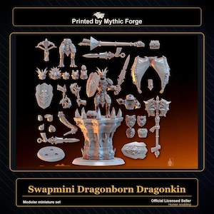 Swapmini Dragonborn Dragonkin - モジュール式ミニチュアバンドル - カスタマイズ可能なミニチュア