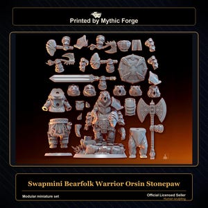 Swapmini 33 Bearfolk Warrior - Orsin Stonepaw - Bundle modular miniature - Customizable miniature