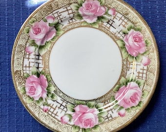L J JAPAN クレセントサラダ皿 5枚セット 手描きのバラと花が描かれた