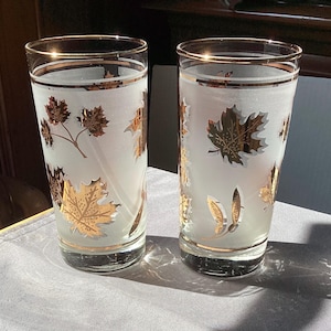 Vintage Libbey Highball Trinkgläser mit Blattgoldmuster