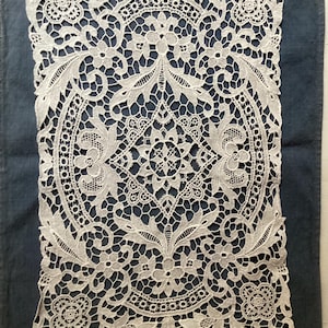 White lace cotton rectangular doilies Burano style lace