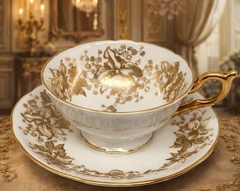 Kop en schotel Coalport Gold Orchid