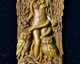 Hekate Göttin für Altar, Lilith 8 ”Holzstatue, Hexerei Ritual Pagan Dekor, Inanna Wiccan Dekor