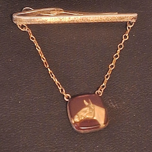 Vintage Gold Filled Tie Clip Hickok Jewelry Co. Golden Horse Head Rosette on Chain