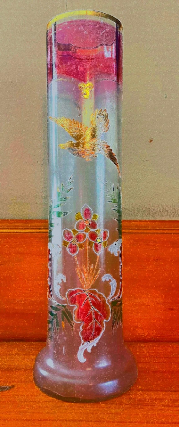 Antique French Art Nouveau 15” Glass Vase By Legrad & Cie Circa 1890