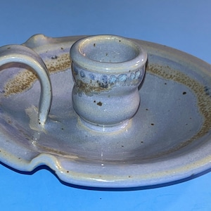 Vintage Teunce Blue Candlestick Holder Rustic Stoneware Pottery