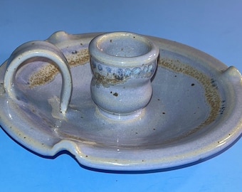 Vintage Teunce Blue Candlestick Holder Rustic Stoneware Pottery
