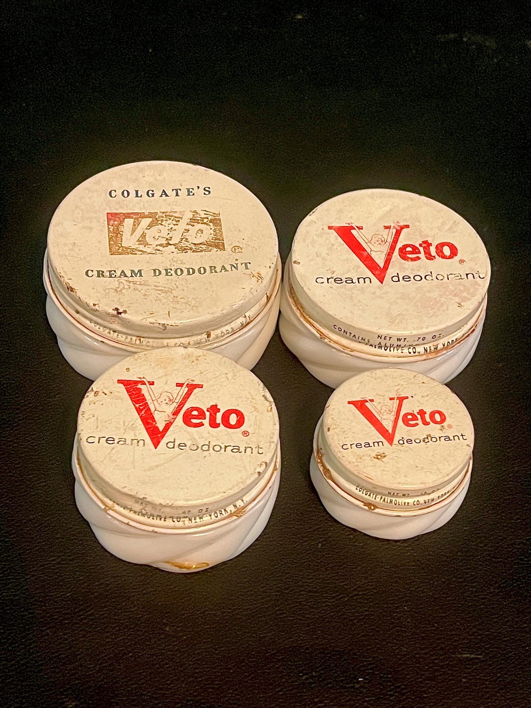 1940s Colgate Veto Cream Deoderant Milk Glass Containers With Screw Top ...
