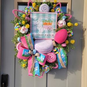 Easter bunny wreath, Spring front door decor, easter egg& bunny Ribbon wreath, Home decor, Everyday wreath, Festive Easter Home Decor