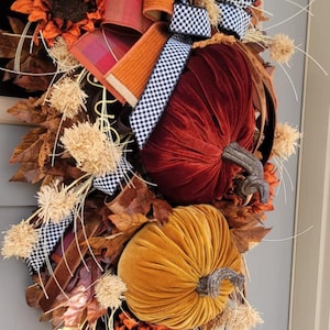 Fall Wreath, Autumn Wreath, Velvet pumpkin swag, Fall teardrop wreath,, Farmhouse wreath, Sunflower Wreath, Farmhouse chic wreath