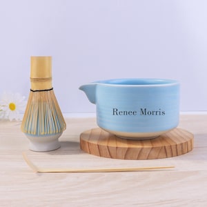 Custom Blue Matcha Bowl Set, Custom Matcha Bowl, Ceramic Matcha Bowl, Matcha Gift Set, Gift for Grandma