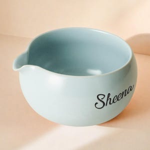 Personalized Matcha Bowl Set | Cute Blue Matcha Bowl | Zen Art Gift Box | Minimalist Full Moon-Shaped Matcha Bowl | Engraved Text or Logo