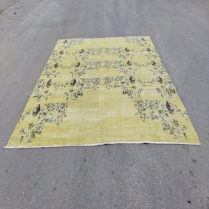 6x9 Vintage Turkish Oushak Rug: Pastel Wool Area Rug
