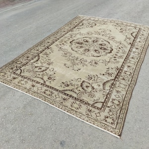 6x9 Vintage Oushak Wool Rug: Handmade Pastel Area Rug