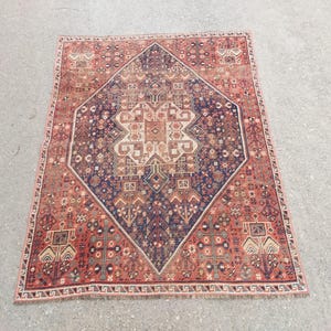 Vintage Turkish Wool Rug: 3&#39;4x4&#39;5 Ft Handmade Oushak