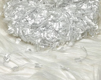 TWO Skeins Snow White Butterfly Flag Dark Horse NUBS #130 Beautiful Soft Shimmering Fashion Yarn 20 grams 74 yards Viscose Polyamide Blend