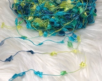 TWO Skeins Turquoise Blue Green Butterfly Flag Dark Horse NUBS #66 Seafoam Soft Shimmering Yarn 20 grams 74 yards Viscose Polyamide Blend