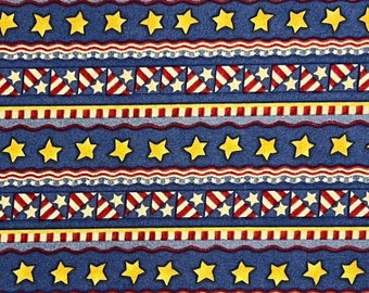 By the HALF YARD Out of Print Debbie Mumm Patriotic Red White Blue Stars Stripes USA 100% Cotton Quilting Fabric