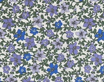 By the HALF Yard - Feminine Fabric for Face Masks - Small Purple Blue Floral Flowers Rose & Hubble by David Textiles 100% Cotton