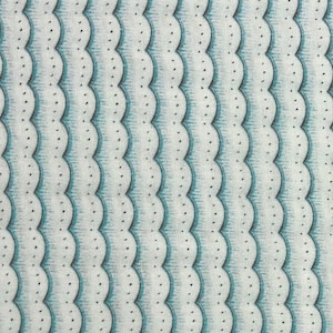 Feminine Fabric for Face Mask 100% Cotton - By the HALF YARD - Handmaids Wavy Light Turquoise Blue Scallops / Stripes by Quilting Treasures