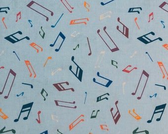 By the HALF YARD Teacher Music Student Michael Miller Woodland Musicians Colorful Musical Notes BLUE 100% Cotton Fabric