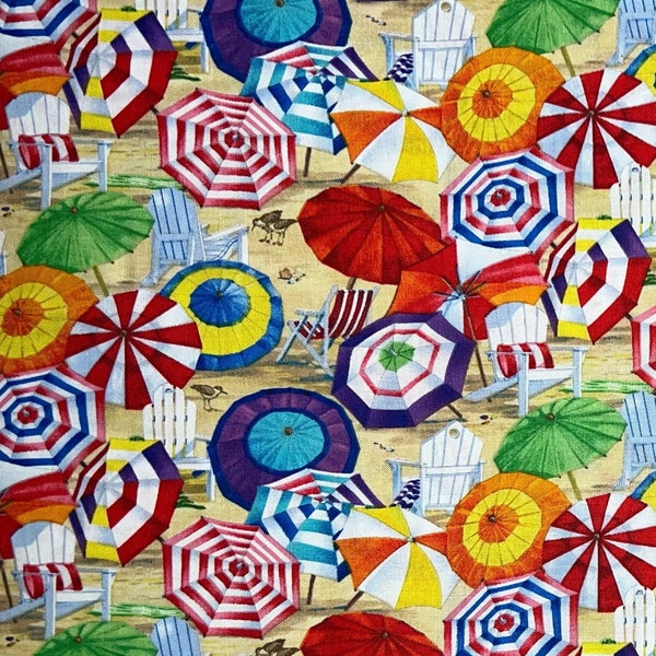 By the HALF YARD Colorful Beach Umbrellas Chair Paul Brent for Elizabeth's Studio Patt# 6506 Quilting 100% Cotton Fabric