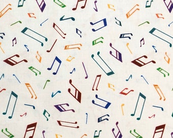 By the HALF YARD Teacher Music Student Michael Miller Woodland Musicians Colorful Musical Notes White 100% Cotton Fabric