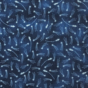 By the HALF YARD - Patriotic Tiny Shooting Stars & Arrows on Tonal Blue Fabric Traditions Cotton Fabric Made in USA