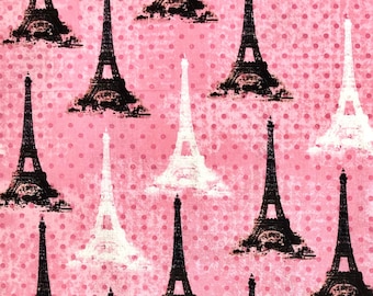 By the HALF YARD David Textiles Eiffel Tower of Paris on Tonal Pink 100% Cotton Quilting FABRIC Candace Allen