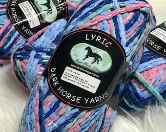 ONE Skein # 117 Dark Horse Lyric 3.5 Ounces (100 grams) Blue Pink Sea Foam Green Bulky Fashion Yarn 100% Nylon Discontinued Hard to Find
