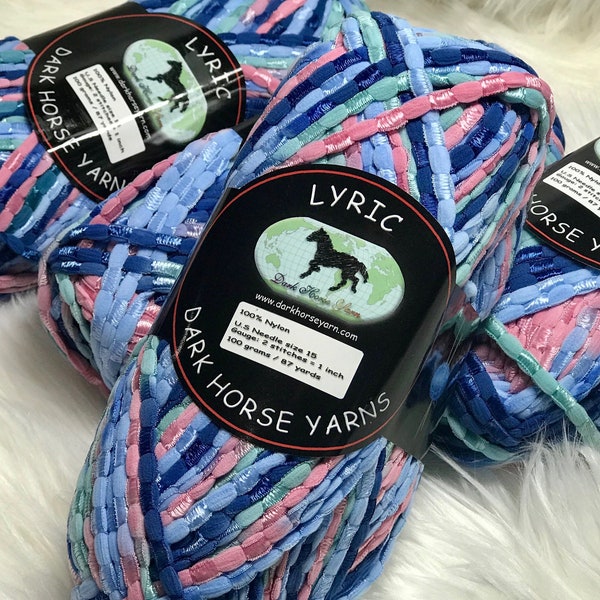 ONE Skein # 117 Dark Horse Lyric 3.5 Ounces (100 grams) Blue Pink Sea Foam Green Bulky Fashion Yarn 100% Nylon Discontinued Hard to Find