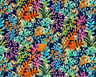 By the HALF YARD Lorella Avinci Orange Clown Fish Blue Pink Coral Reef Sea World Studio E Fabrics Pattern # 5047 100% Cotton Quilting Fabric