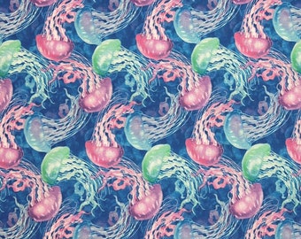 By the HALF YARD Lorella Avinci Mint Green Blue Pink Jelly Fish Ocean Sea World Studio E Fabrics Pattern # 5045 100% Cotton Quilting Fabric