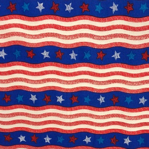 By the HALF YARD Wavy American Flag Stars Independence Day 4th of July Patriotic Made In USA Fabric