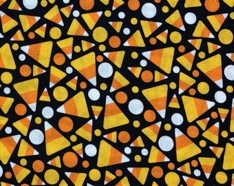 By the HALF Yard HALLOWEEN Candy Corn & Yellow White Orange Polka Dots Black Springs CP46593 100% Cotton Quilting Fabric