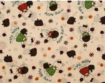 By the HALF YARD Child Kid Apple Pickin' Teddy Bears Dark Cream Cotton Quilting Fabric Out of Print