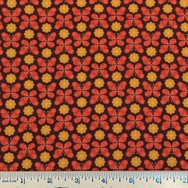 By the HALF YARD Eden Kathy Hall 3916 Orange Butterfly Yellow Flower Andover 100% Cotton Quilting Fabric