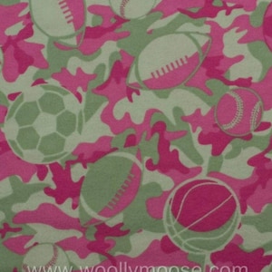 HALF YARD All Sports SOCCER Football Pink Green Camouflage 100% Cotton Flannel Fabric