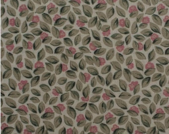 By the HALF YARD Cranston VIP Out of Print Small Pink Floral Green Leaves All Over 100% Cotton Quilting Fabric