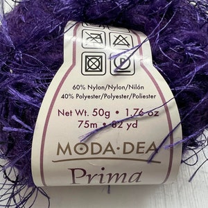 ONE Skein 3532 PURPLE Moda Dea Prima 1.76 OZ 50 grams Bulky 5 Eyelash Fashion Yarn Nylon/Polyester Hard to Find Disc Hand Wash Dry Flat image 1