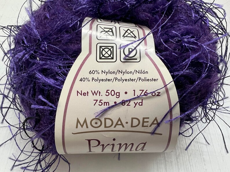 ONE Skein 3532 PURPLE Moda Dea Prima 1.76 OZ 50 grams Bulky 5 Eyelash Fashion Yarn Nylon/Polyester Hard to Find Disc Hand Wash Dry Flat image 1