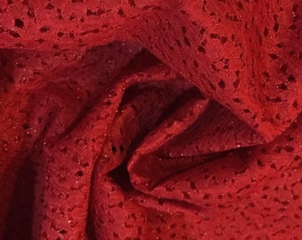 By the YARD - 59 Inches Wide Tango RED Casa Glitter Floral Lace Costume Special Occasion Apparel 100% Polyester Fabric