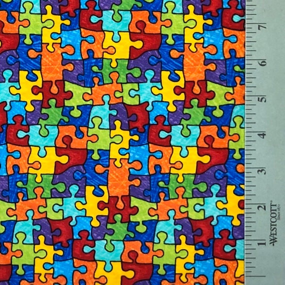 By the HALF YARD Autism Awareness Timeless Treasures Pattern # GAIL-C 6344 Jigsaw Puzzle 100% Cotton Quilting Fabric